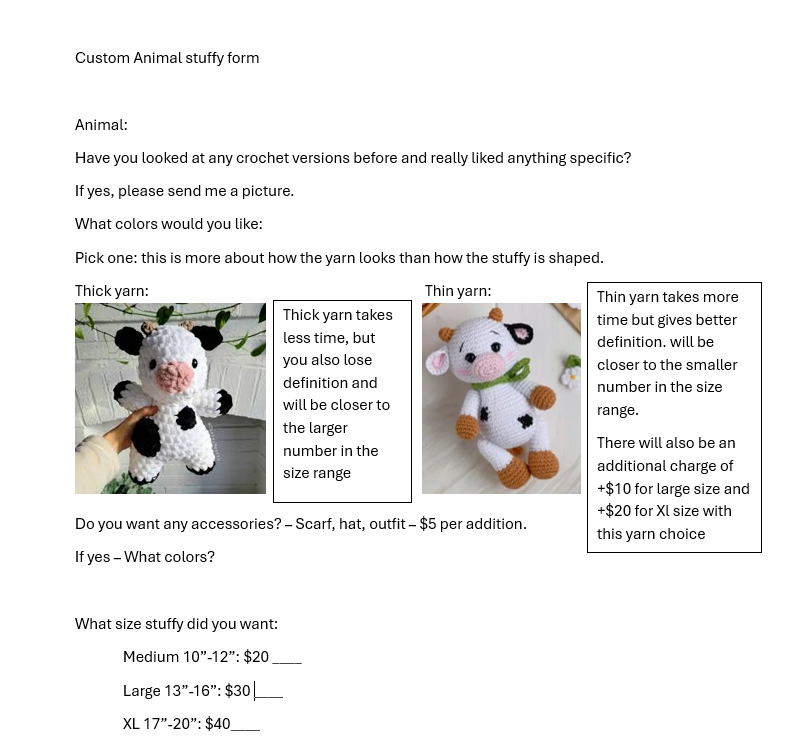 Custom animal stuffy